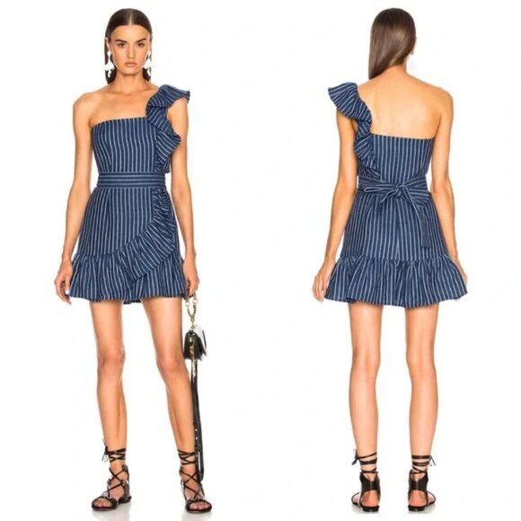 Alexis womens Konner One-Shoulder Linen Blend Striped Mini Dress size large - Picture 1 of 8